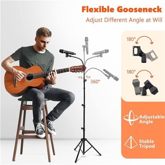 Microphone Stand,Metal Height Adjustable＆360°Gooseneck Boom Arm Mic Stand Tripod - Picture 3 of 6